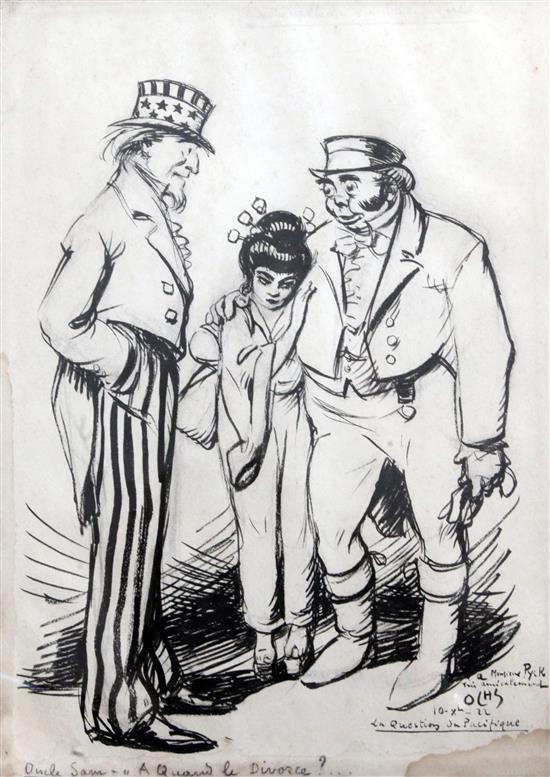 Jacques Ochs (1883-1971) Caricature of Lloyd George and another of Uncle Sam, 12.5 x 11.5in. and 12.5 x 9in.